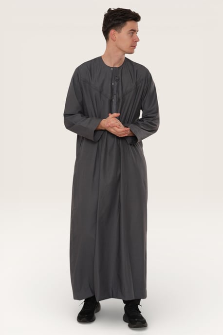 Mens Grey Eid Moroccan Jubba Robe Djellaba Ramadan Eid Thobe LFS-HM11 - Image 3