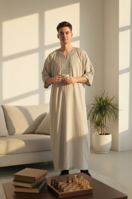 Heren grijze Marokkaanse Thobe gewaad Eid Djellaba Gandoura Jubba LFS-HM65 - Image 1