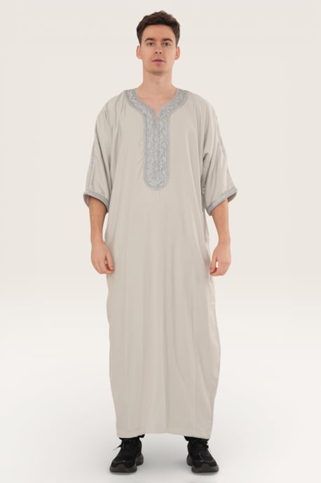 Heren grijze Marokkaanse Thobe gewaad Eid Djellaba Gandoura Jubba LFS-HM65 - Image 2