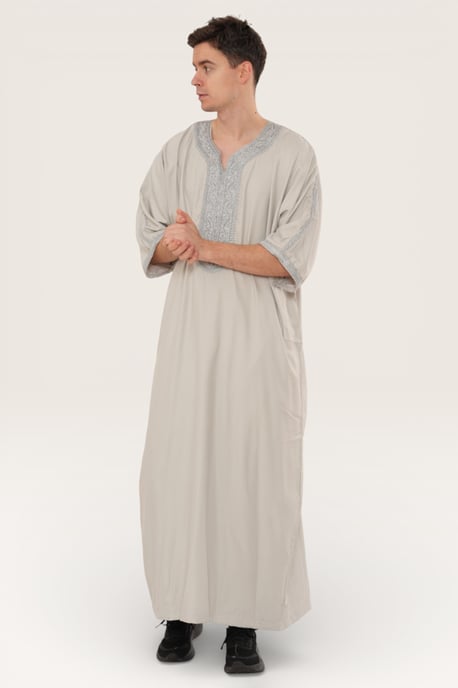 Heren grijze Marokkaanse Thobe gewaad Eid Djellaba Gandoura Jubba LFS-HM65 - Image 3
