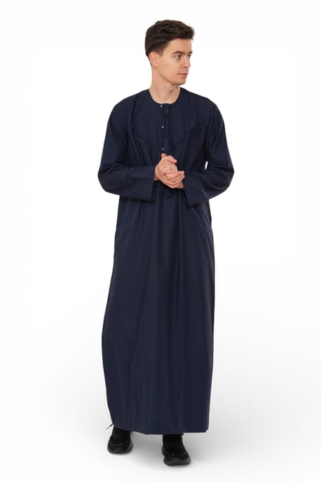 Heren Eid Marineblauw Marokkaanse Jubba Robe Djellaba Ramadan Eid Thobe - HM11 - Image 2