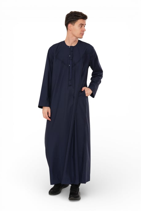 Heren Eid Marineblauw Marokkaanse Jubba Robe Djellaba Ramadan Eid Thobe - HM11 - Image 3