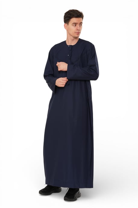 Heren Eid Marineblauw Marokkaanse Jubba Robe Djellaba Ramadan Eid Thobe - HM11 - Image 4