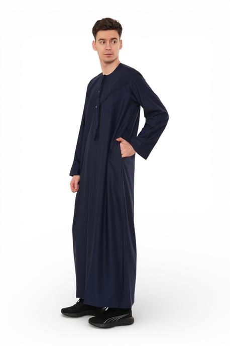 Heren Eid Marineblauw Marokkaanse Jubba Robe Djellaba Ramadan Eid Thobe - HM11 - Image 5