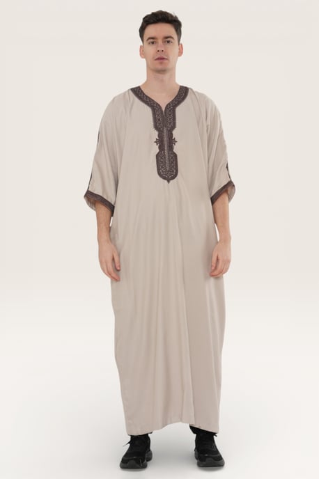 Mens Beige Moroccan Thobe Robe Djellaba Gandoura Eid Jubba LFS-HM66 - Image 2