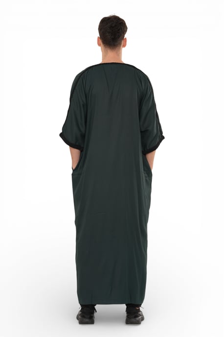 Men's Green Black Moroccan Thobe Jubba Robe Eid Djellaba Gandoura - Image 4