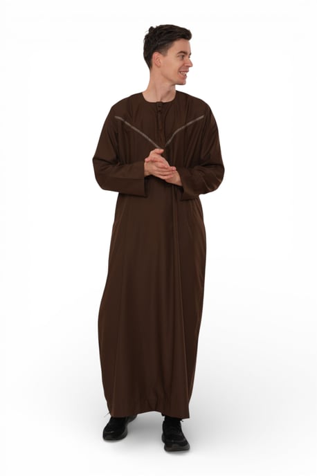 Men's Eid Brown Moroccan Thobe Robe Djellaba Ramadan Eid Jubba- HM10 - Image 2