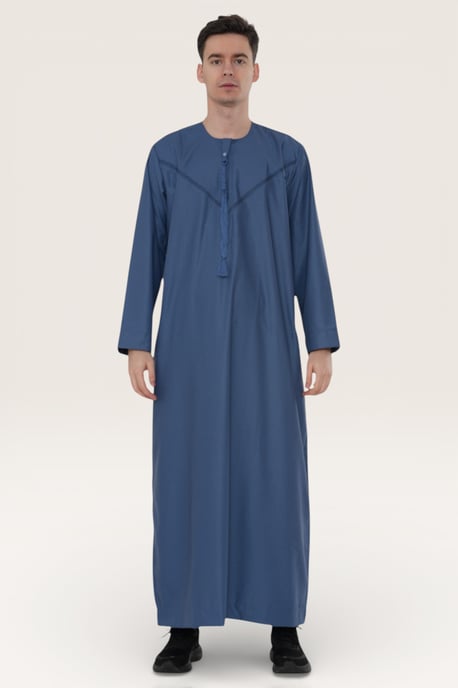 Mens Blue Eid Moroccan Thobe Robe Djellaba Ramadan Eid Jubba LFS- HM10 - Image 2
