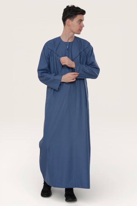 Mens Blue Eid Moroccan Thobe Robe Djellaba Ramadan Eid Jubba LFS- HM10 - Image 3