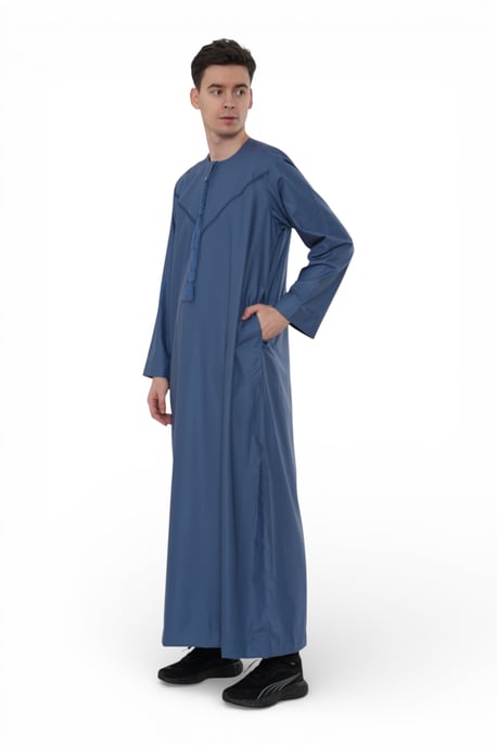 Mens Blue Eid Moroccan Thobe Robe Djellaba Ramadan Eid Jubba LFS- HM10 - Image 4
