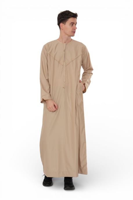 Men's Ramadan Beige Moroccan Jubba Robe Djellaba Eid Thobe - TT-007 - Image 2