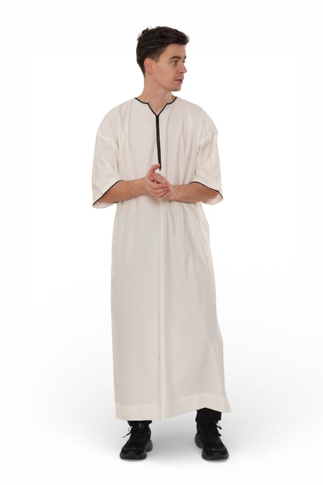 Men's Ramadan Cream White Moroccan Gandoura Thobe Robe Djellaba Eid Jubba- TT-006 - Image 2