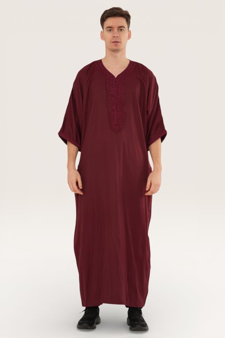 Mens Red Moroccan Thobe Jubba Robe Eid Djellaba Gandoura LFS - HM62 - Image 2
