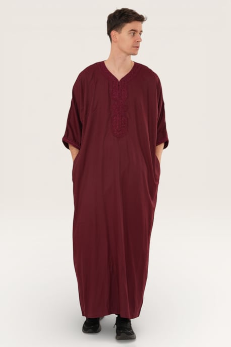 Mens Red Moroccan Thobe Jubba Robe Eid Djellaba Gandoura LFS - HM62 - Image 3