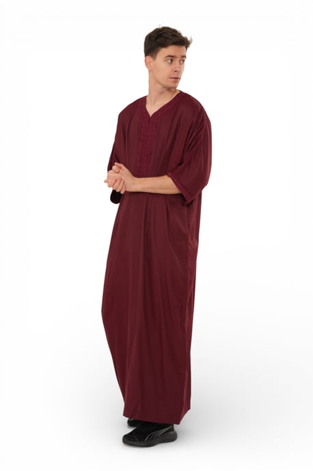 Mens Red Moroccan Thobe Jubba Robe Eid Djellaba Gandoura LFS - HM62 - Image 4