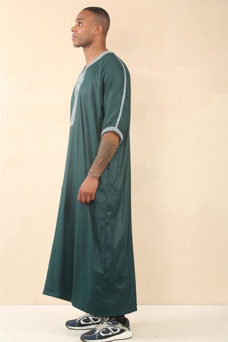 Men's Green Moroccan Thobe Jubba Robe Eid Djellaba Gandoura - Image 4