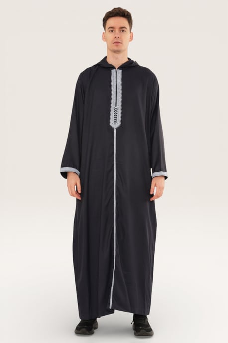 Men's Eid Grey Hooded Moroccan Thobe Robe Djellaba Ramadan Jubba- HM3 - Image 1