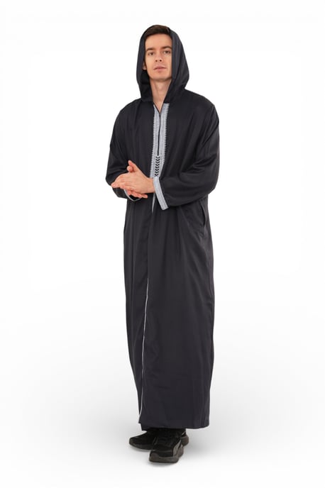 Men's Eid Grey Hooded Moroccan Thobe Robe Djellaba Ramadan Jubba- HM3 - Image 3