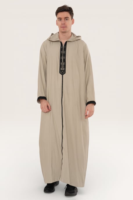 Mens Grey Eid Hooded Moroccan Thobe Robe Djellaba Gandoura Ramadan Jubba LFS- HM3 - Image 2