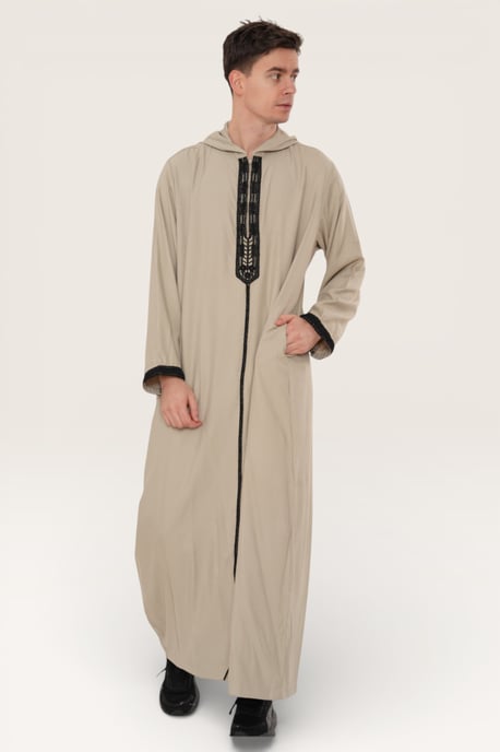 Mens Grey Eid Hooded Moroccan Thobe Robe Djellaba Gandoura Ramadan Jubba LFS- HM3 - Image 3