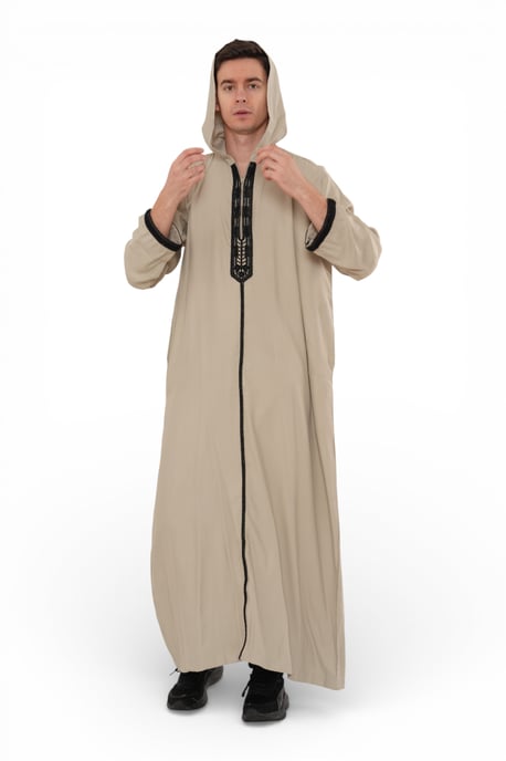 Mens Grey Eid Hooded Moroccan Thobe Robe Djellaba Gandoura Ramadan Jubba LFS- HM3 - Image 4