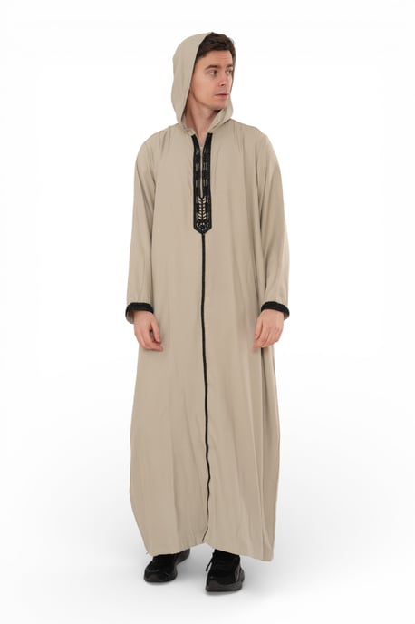 Mens Grey Eid Hooded Moroccan Thobe Robe Djellaba Gandoura Ramadan Jubba LFS- HM3 - Image 5