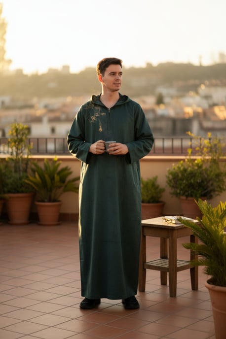 Heren groene Eid Marokkaanse Jubba gewaad Ramadan Eid Thobe LFS met capuchon - HM12 - Image 1