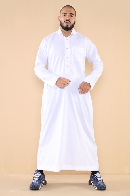 Mens White Thobe Jubba Saudi Ramadan Eid Islamiska Kaftan Kaudara Arabiska Jubbah - Image 1