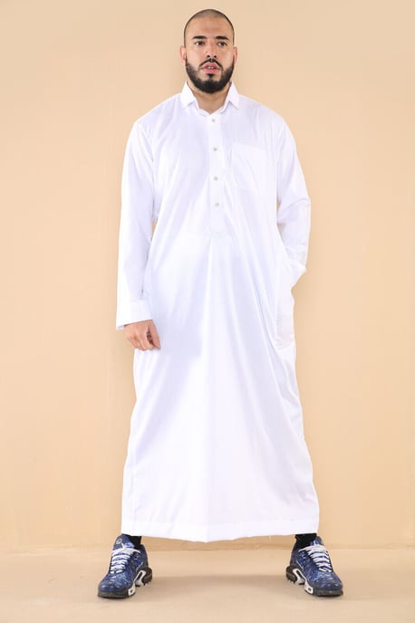 Mens White Thobe Jubba Saudi Ramadan Eid Islamiska Kaftan Kaudara Arabiska Jubbah - Image 3