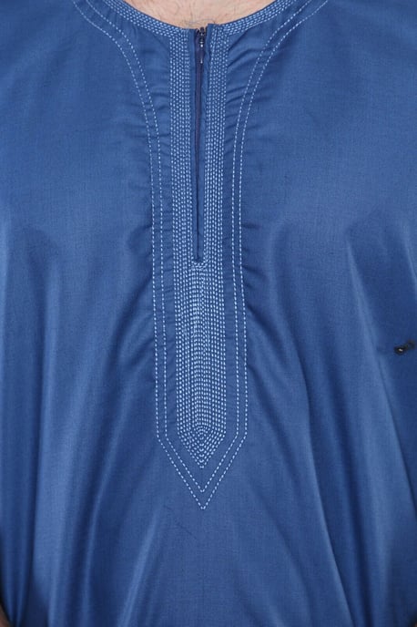 Mens Blue Thobe Jubba Islamic Arab Moroccan Saudi Zipped Kaftan Arab Robe - Image 3