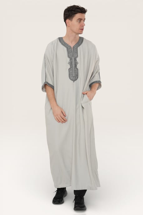 Heren grijze Marokkaanse Thobe gewaad Eid Djellaba Gandoura Jubba LFS-HM65 - Image 2
