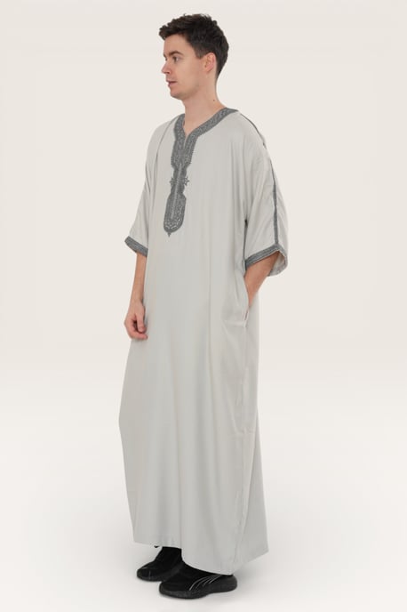 Heren grijze Marokkaanse Thobe gewaad Eid Djellaba Gandoura Jubba LFS-HM65 - Image 3