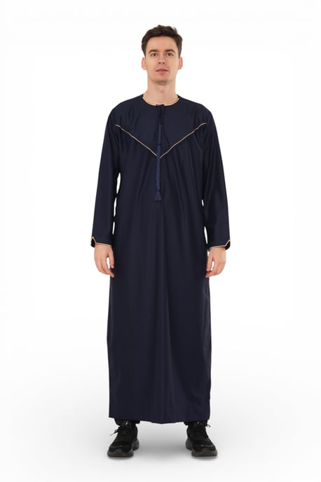 Men's Ramadan Navy Blue Moroccan Jubba Robe Djellaba Eid Thobe - TT-007 - Image 1