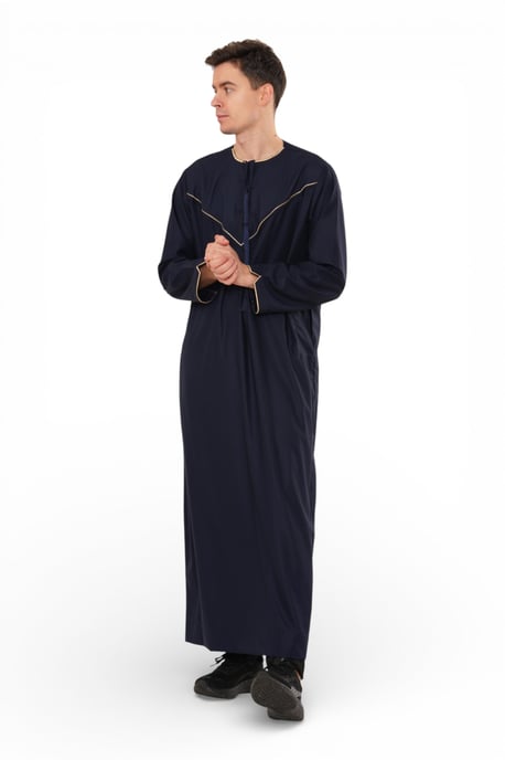 Men's Ramadan Navy Blue Moroccan Jubba Robe Djellaba Eid Thobe - TT-007 - Image 2