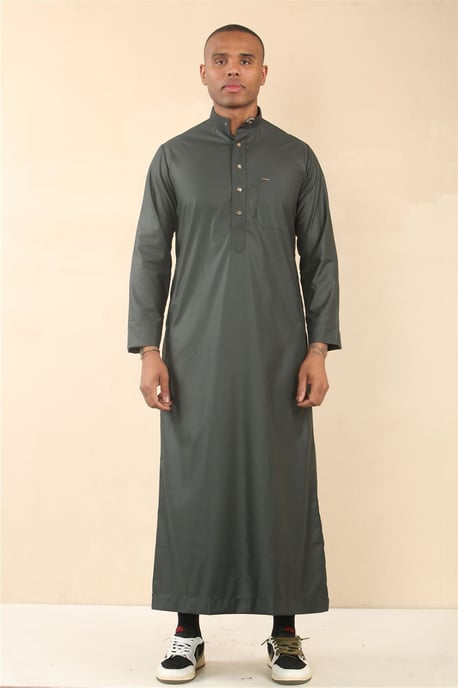 Men's Green Thobe Arab Saudi Emirati Islamic Clothing Jubba Robe - Image 1