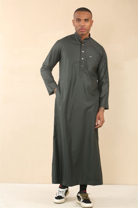 Men's Green Thobe Arab Saudi Emirati Islamic Clothing Jubba Robe - Image 2