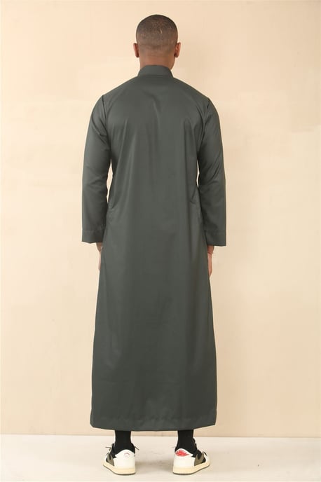 Men's Green Thobe Arab Saudi Emirati Islamic Clothing Jubba Robe - Image 4
