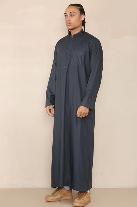 Mens Grey Thobe Jubba Saudi Islamic Arabic Eid Cotton Kaftan Jubbah Umrah Robe - Image 4