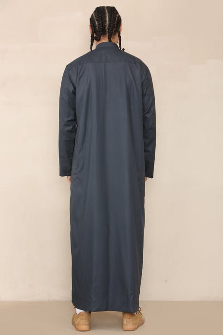 Mens Grey Thobe Jubba Saudi Islamic Arabic Eid Cotton Kaftan Jubbah Umrah Robe - Image 5
