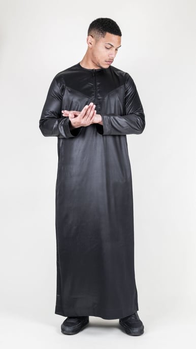 Svart Thobe-rock för män Satin Emirati Islamic Jubba Eid Slim Fit - Image 4
