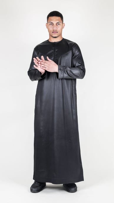 Svart Thobe-rock för män Satin Emirati Islamic Jubba Eid Slim Fit - Image 5