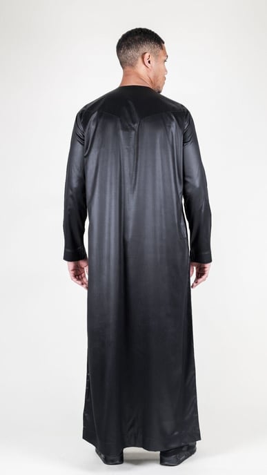 Svart Thobe-rock för män Satin Emirati Islamic Jubba Eid Regular Fit - Image 2