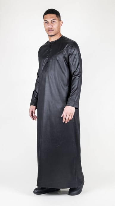 Svart Thobe-rock för män Satin Emirati Islamic Jubba Eid Regular Fit - Image 3
