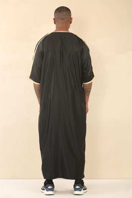 Men's Black Gold Moroccan Thobe Djellaba Jubba Robe Eid - Image 3