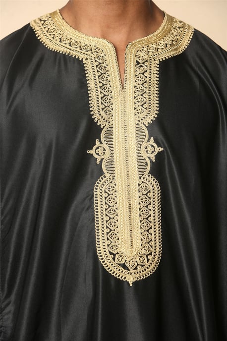 Men's Black Gold Moroccan Thobe Djellaba Jubba Robe Eid - Image 4