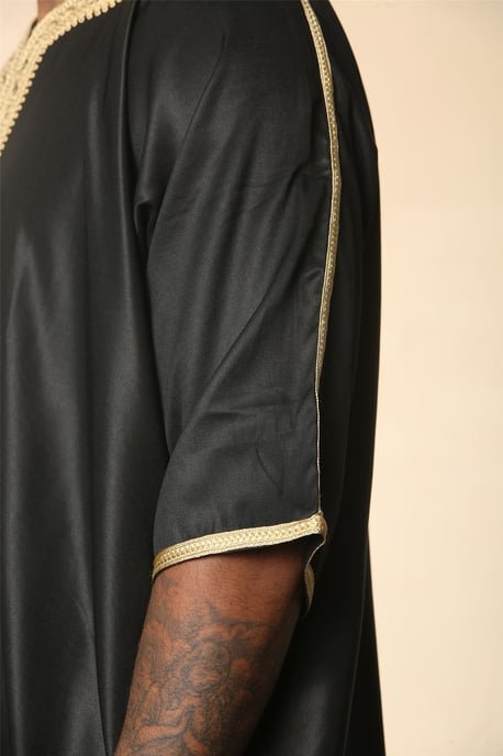 Men's Black Gold Moroccan Thobe Djellaba Jubba Robe Eid - Image 5