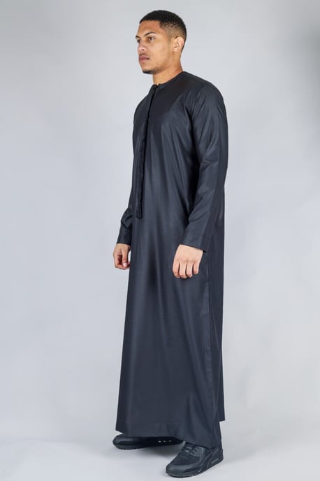 Svart Thobe för män, emiratisk islamisk Jubba-mantel, Eid-tofs, normal passform - Image 2