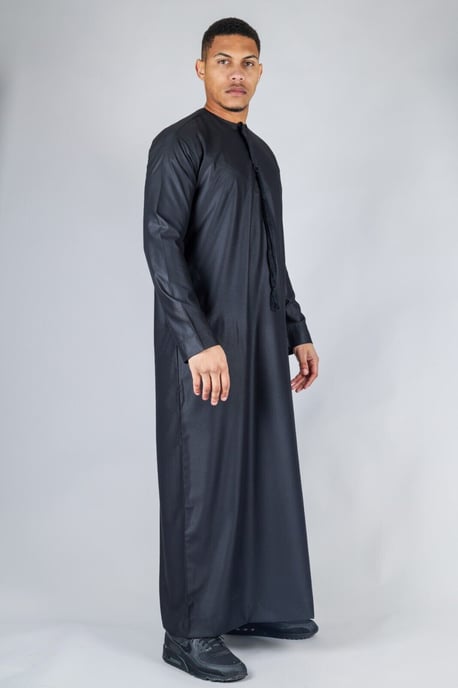 Svart Thobe för män, emiratisk islamisk Jubba-mantel, Eid-tofs, normal passform - Image 4