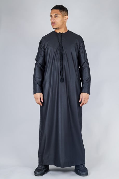 Svart Thobe för män, emiratisk islamisk Jubba-mantel, Eid-tofs, normal passform - Image 5