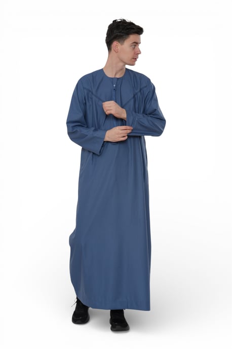 Heren Eid blauwe Marokkaanse Thobe gewaad Djellaba Ramadan Eid Jubba-HM10 - Image 2